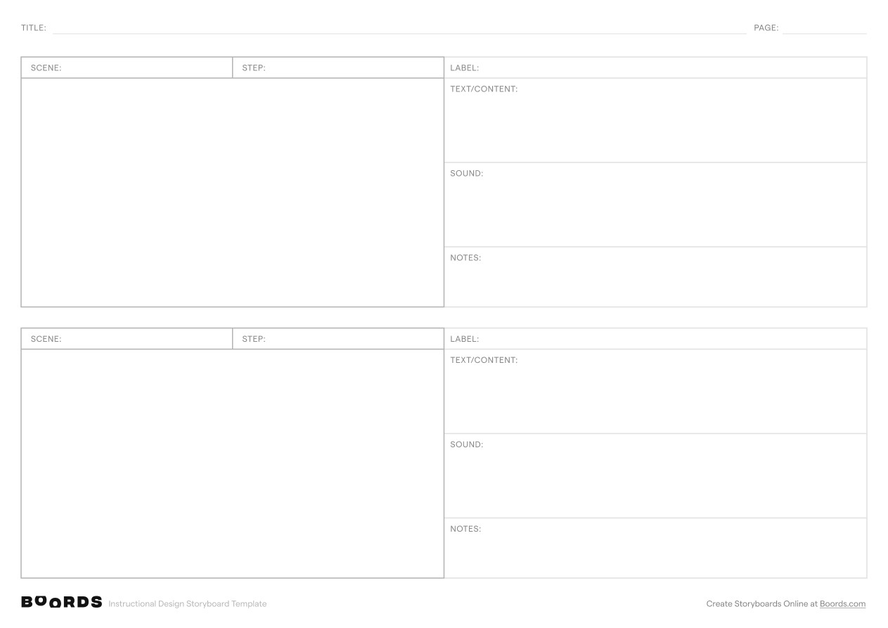 Instructional Design storyboard template – A4, 2 panels, landscape layout