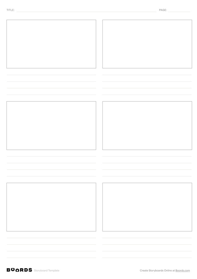 Blank storyboard template – A4, 6 panels, portrait layout