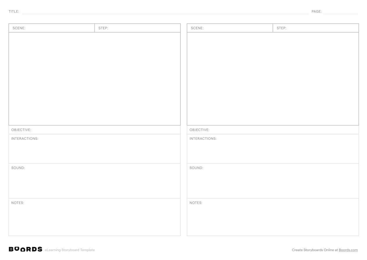eLearning storyboard template – A4, 2 panels, landscape layout