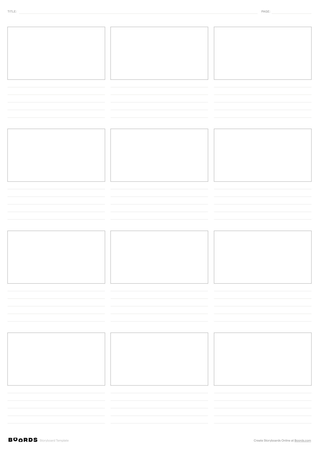 Blank storyboard template – A3, 12 panels, portrait layout