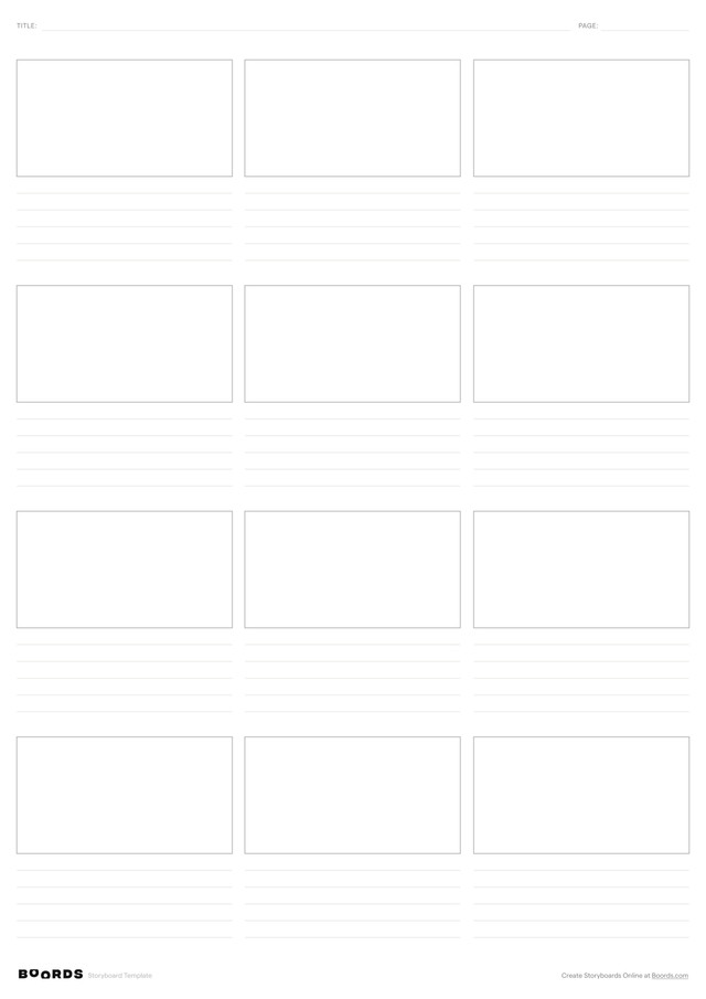 Blank storyboard template – A3, 12 panels, portrait layout