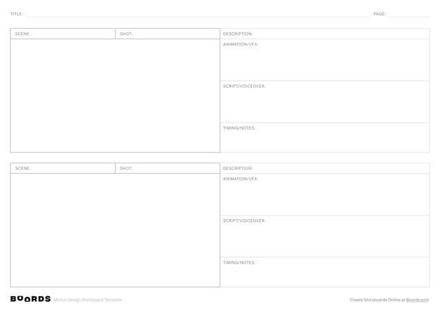 Motion Design storyboard template – A4, 2 panels, landscape layout