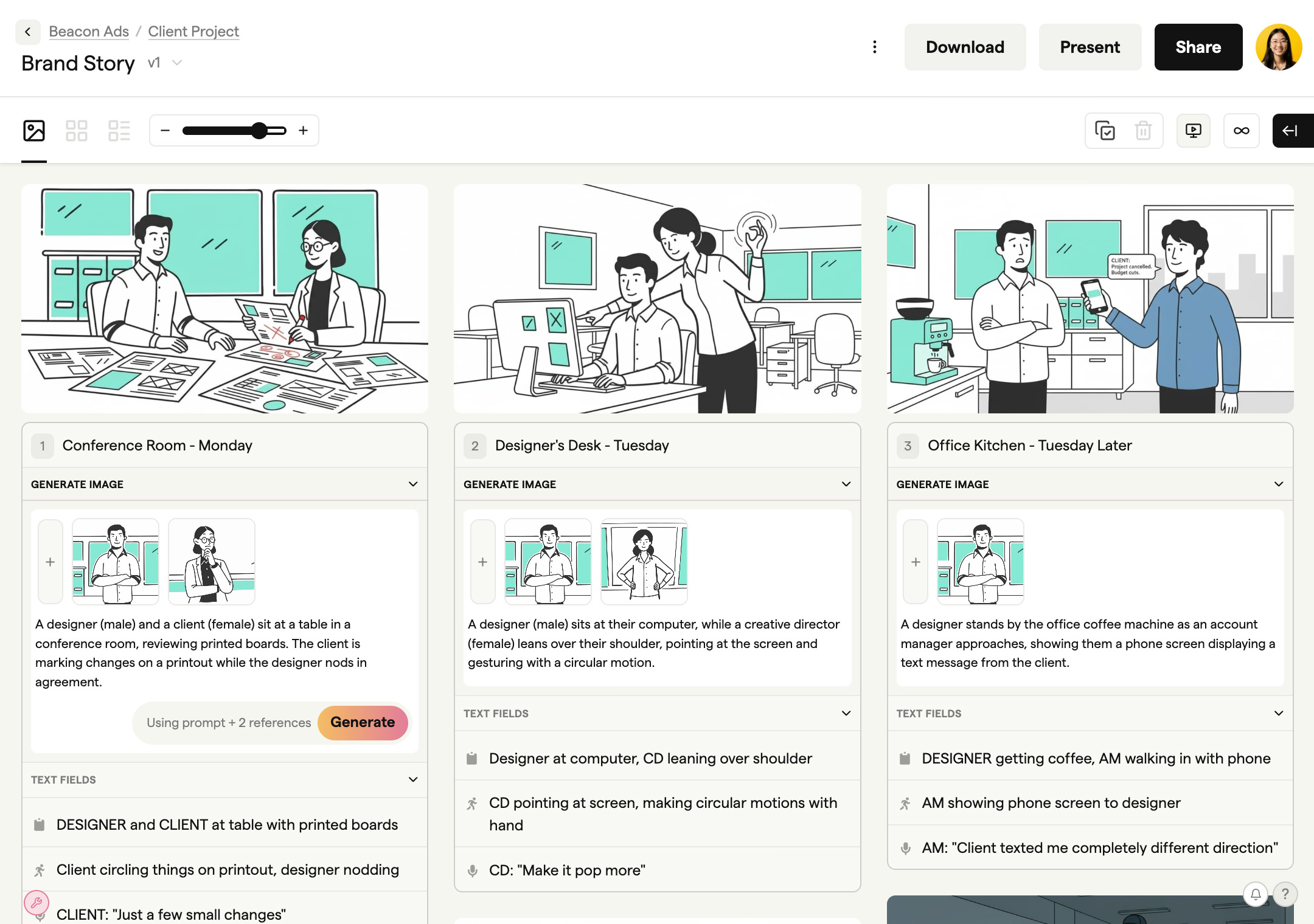 Generate storyboards with multiple consistent characters in each scene Screenshot