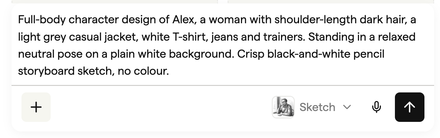 A character description in the Playground prompt with Sketch selected and no reference images