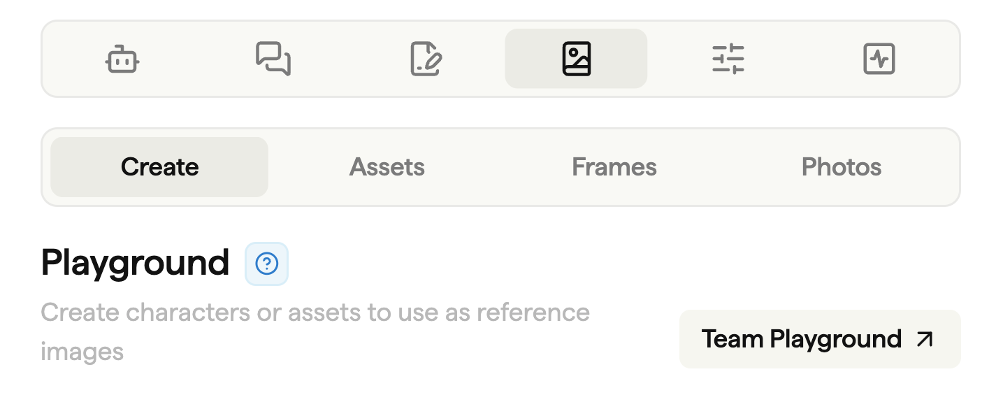 The Image Library sidebar with Create selected and a link to Team Playground