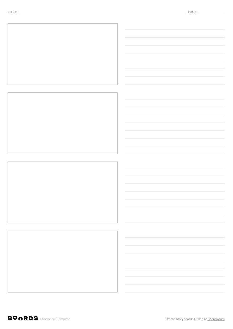 Blank storyboard template – A4, 4 panels, portrait layout
